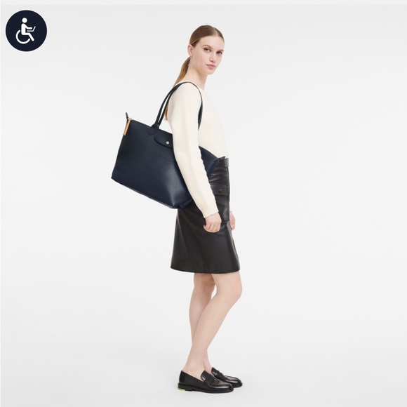 NWT Longchamp Le Pliage City Large Coated Canvas Shopping Bag in Navy - Picture 2 of 11